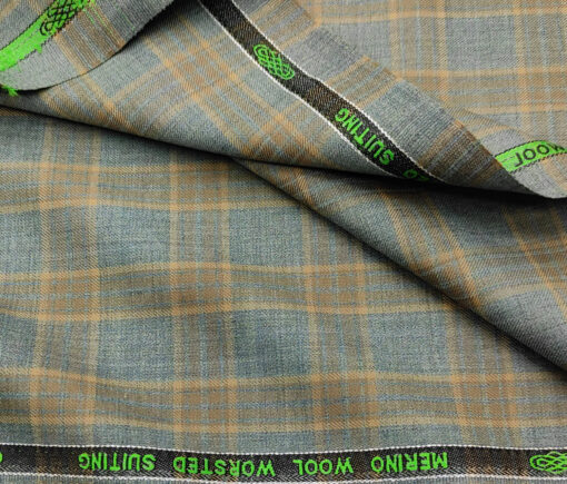 Spada Men's Wool Checks Super 110's  Unstitched Suiting Fabric (Light Teal Blue)