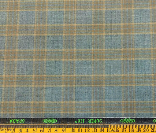 Spada Men's Wool Checks Super 110's  Unstitched Suiting Fabric (Light Teal Blue)