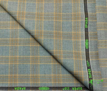 Spada Men's Wool Checks Super 110's  Unstitched Suiting Fabric (Light Teal Blue)