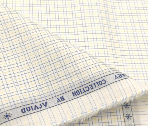 Arvind Men's Supima Cotton Checks 2 Meter Unstitched Shirting Fabric (Milky White)