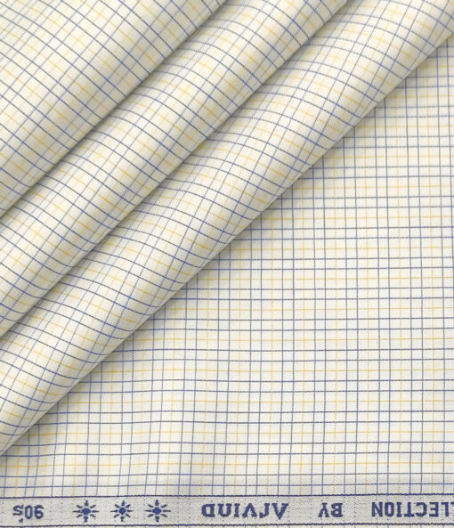 Arvind Men's Supima Cotton Checks 2 Meter Unstitched Shirting Fabric (Milky White)