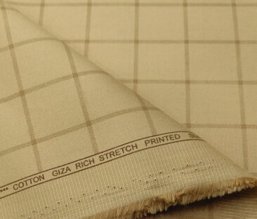 Almonti Men's Cotton Checks 1.50 Meter Unstitched Trouser Fabric (Beige)