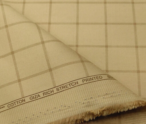 Almonti Men's Cotton Checks 1.50 Meter Unstitched Trouser Fabric (Beige)