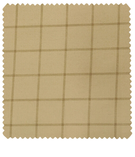 Almonti Men's Cotton Checks 1.50 Meter Unstitched Trouser Fabric (Beige)