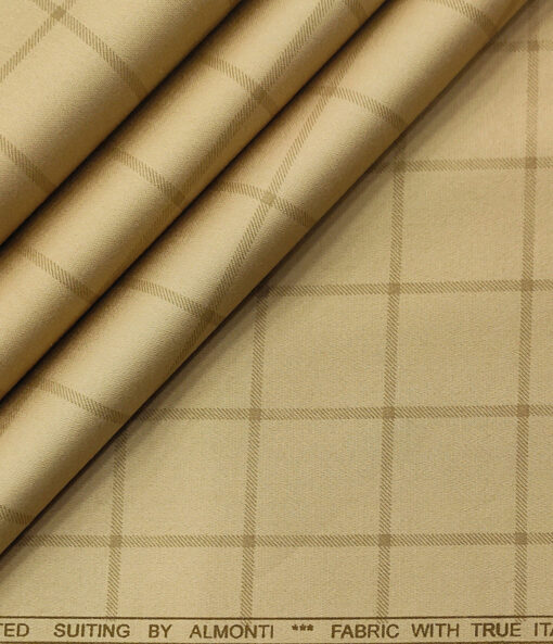 Almonti Men's Cotton Checks 1.50 Meter Unstitched Trouser Fabric (Beige)