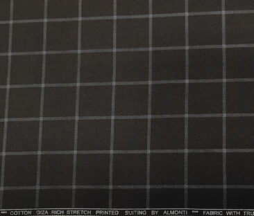 Almonti Men's Cotton Checks 1.50 Meter Unstitched Trouser Fabric (Dark Brown)