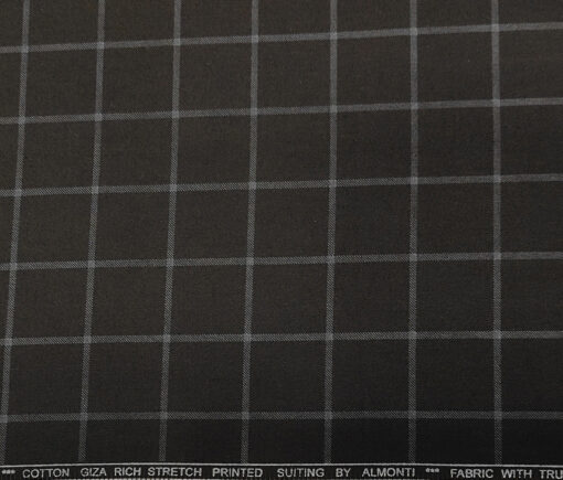 Almonti Men's Cotton Checks 1.50 Meter Unstitched Trouser Fabric (Dark Brown)