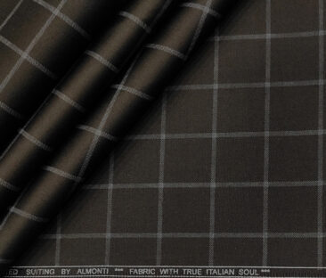 Almonti Men's Cotton Checks 1.50 Meter Unstitched Trouser Fabric (Dark Brown)