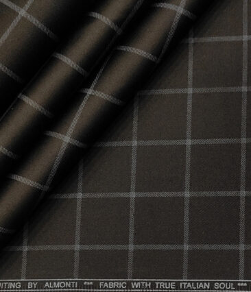Almonti Men's Cotton Checks 1.50 Meter Unstitched Trouser Fabric (Dark Brown)