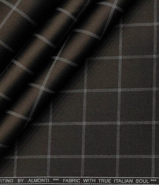 Almonti Men's Cotton Checks 1.50 Meter Unstitched Trouser Fabric (Dark Brown)