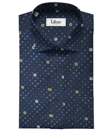 A-Vogue Men's Cotton Printed 2.25 Meter Unstitched Shirting Fabric (Dark Blue)