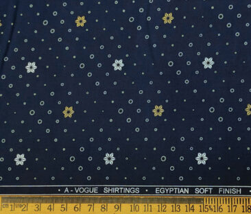 A-Vogue Men's Cotton Printed 2.25 Meter Unstitched Shirting Fabric (Dark Blue)