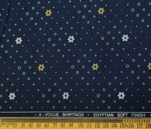 A-Vogue Men's Cotton Printed 2.25 Meter Unstitched Shirting Fabric (Dark Blue)