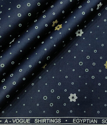 A-Vogue Men's Cotton Printed 2.25 Meter Unstitched Shirting Fabric (Dark Blue)