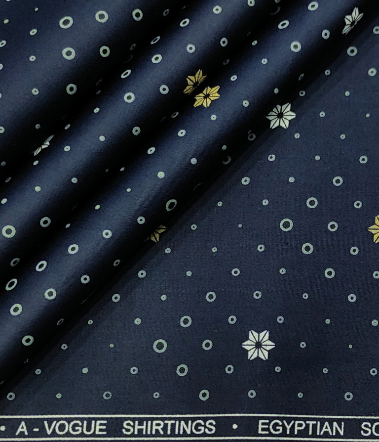 A-Vogue Men's Cotton Printed 2.25 Meter Unstitched Shirting Fabric (Dark Blue)