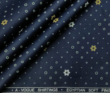 A-Vogue Men's Cotton Printed 2.25 Meter Unstitched Shirting Fabric (Dark Blue)