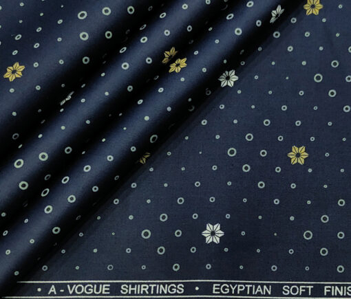 A-Vogue Men's Cotton Printed 2.25 Meter Unstitched Shirting Fabric (Dark Blue)