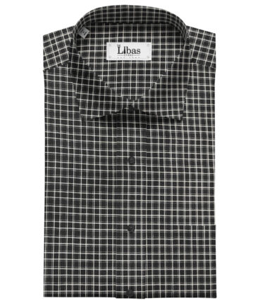 Birla Century Men's Cotton Checks 2 Meter Unstitched Shirting Fabric (Black & White)