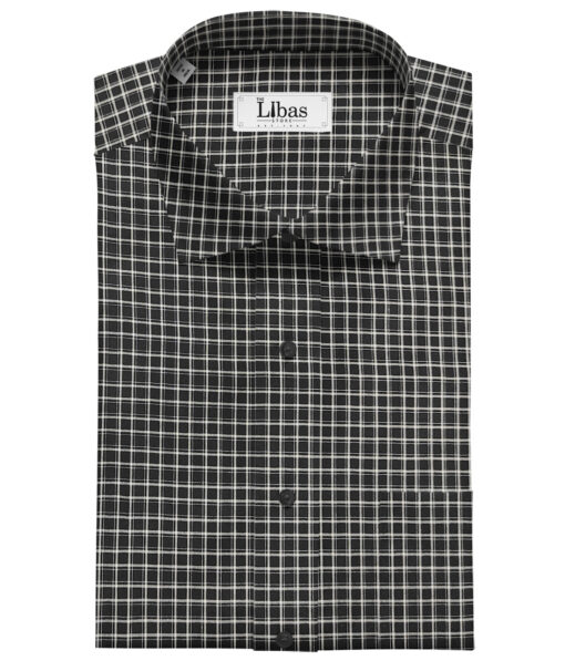 Birla Century Men's Cotton Checks 2 Meter Unstitched Shirting Fabric (Black & White)