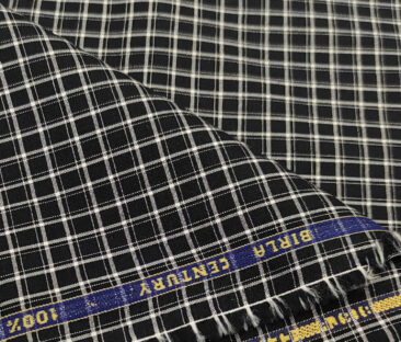 Birla Century Men's Cotton Checks 2 Meter Unstitched Shirting Fabric (Black & White)