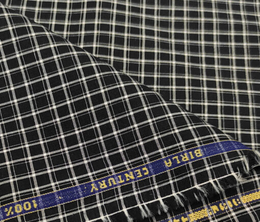 Birla Century Men's Cotton Checks 2 Meter Unstitched Shirting Fabric (Black & White)