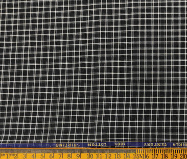 Birla Century Men's Cotton Checks 2 Meter Unstitched Shirting Fabric (Black & White)