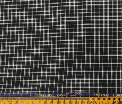 Birla Century Men's Cotton Checks 2 Meter Unstitched Shirting Fabric (Black & White)