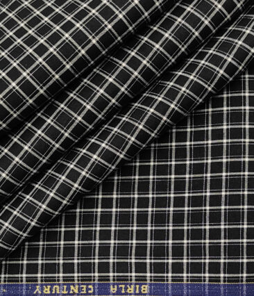 Birla Century Men's Cotton Checks  Unstitched Shirting Fabric (Black & White)