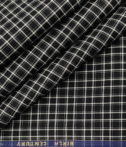 Birla Century Men's Cotton Checks  Unstitched Shirting Fabric (Black & White) - Image 1