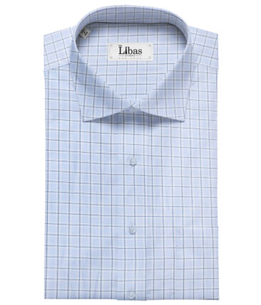 Birla Century Men's Cotton Checks 2 Meter Unstitched Shirting Fabric (Sky Blue)