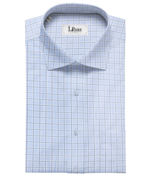 Birla Century Men's Cotton Checks 2 Meter Unstitched Shirting Fabric (Sky Blue)