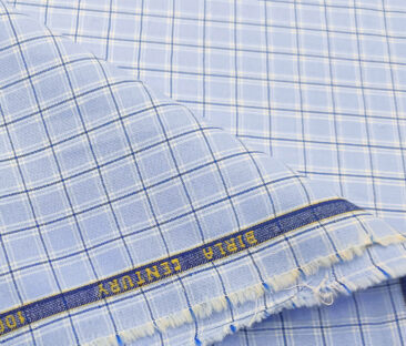 Birla Century Men's Cotton Checks 2 Meter Unstitched Shirting Fabric (Sky Blue)