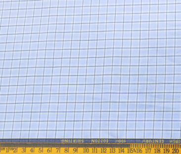 Birla Century Men's Cotton Checks 2 Meter Unstitched Shirting Fabric (Sky Blue)