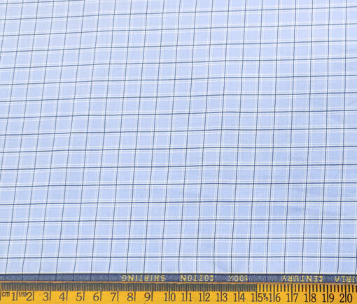 Birla Century Men's Cotton Checks 2 Meter Unstitched Shirting Fabric (Sky Blue)