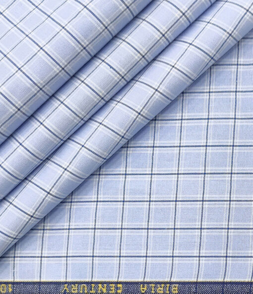 Birla Century Men's Cotton Checks 2 Meter Unstitched Shirting Fabric (Sky Blue)