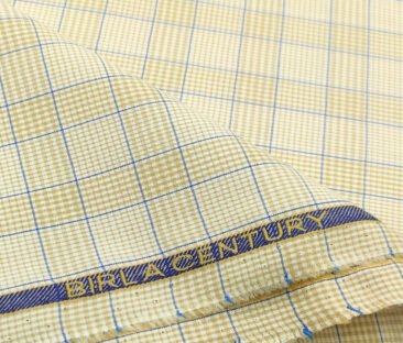 Birla Century Men's Cotton Checks 2 Meter Unstitched Shirting Fabric (Cream)