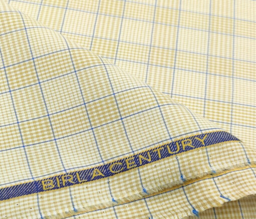 Birla Century Men's Cotton Checks 2 Meter Unstitched Shirting Fabric (Cream)