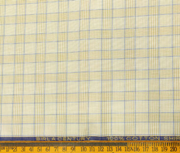 Birla Century Men's Cotton Checks 2 Meter Unstitched Shirting Fabric (Cream)