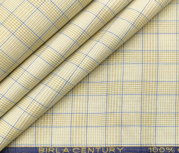 Birla Century Men's Cotton Checks 2 Meter Unstitched Shirting Fabric (Cream)