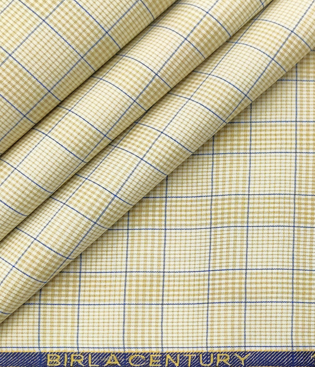 Birla Century Men's Cotton Checks 2 Meter Unstitched Shirting Fabric (Cream)