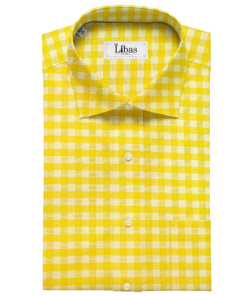 Birla Century Men's Cotton Checks 2 Meter Unstitched Shirting Fabric (Yellow)