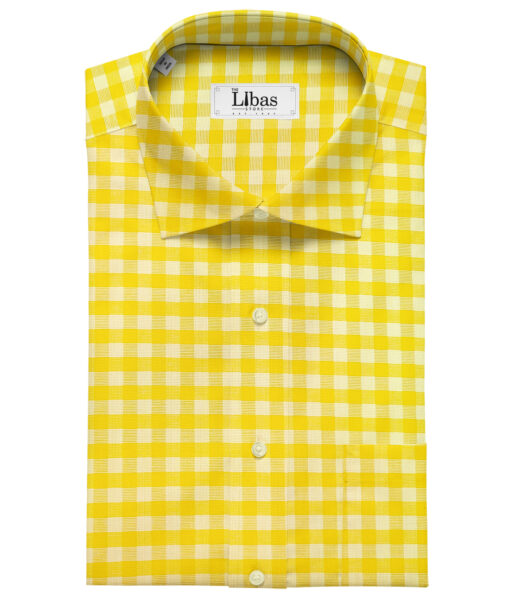 Birla Century Men's Cotton Checks 2 Meter Unstitched Shirting Fabric (Yellow)