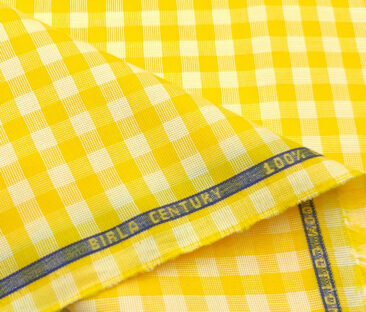 Birla Century Men's Cotton Checks 2 Meter Unstitched Shirting Fabric (Yellow)