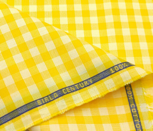 Birla Century Men's Cotton Checks 2 Meter Unstitched Shirting Fabric (Yellow)