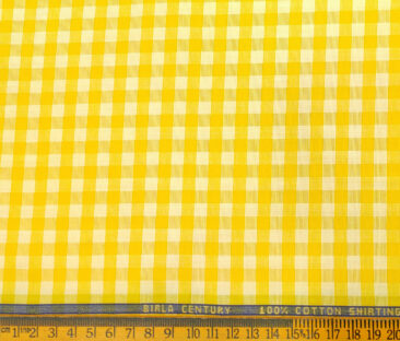Birla Century Men's Cotton Checks 2 Meter Unstitched Shirting Fabric (Yellow)