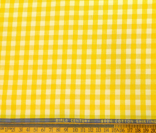 Birla Century Men's Cotton Checks 2 Meter Unstitched Shirting Fabric (Yellow)