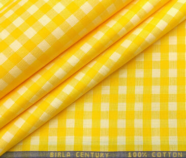 Birla Century Men's Cotton Checks 2 Meter Unstitched Shirting Fabric (Yellow)