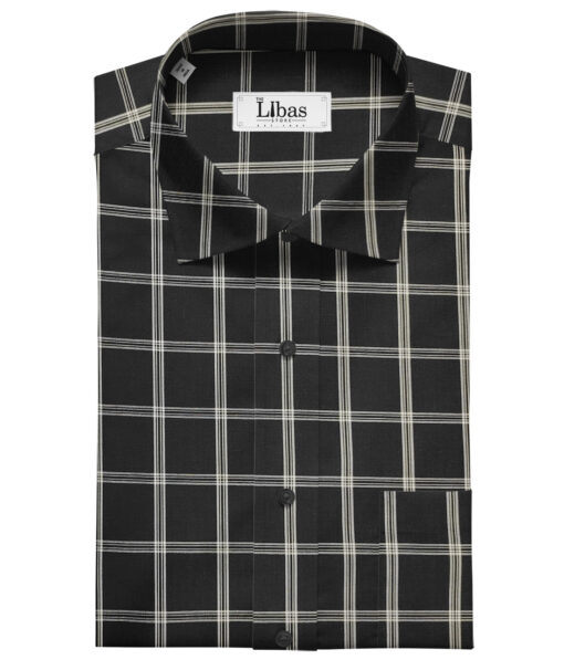 Cadini Men's Cotton Checks 2 Meter Unstitched Shirting Fabric (Black)