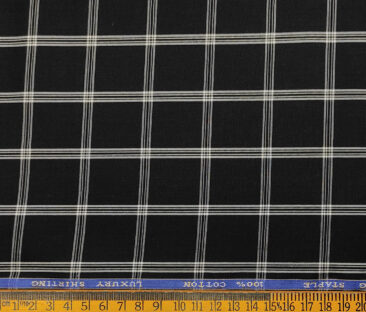 Cadini Men's Cotton Checks 2 Meter Unstitched Shirting Fabric (Black)