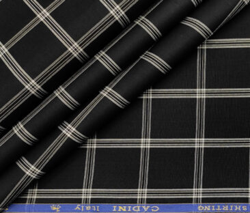 Cadini Men's Cotton Checks 2 Meter Unstitched Shirting Fabric (Black)